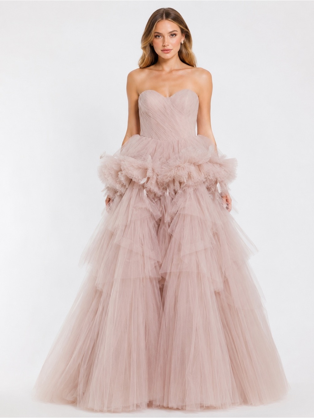 NWT Mac Duggal 20572 Strapless Tulle Gown w/ Feather ~ Sizes 4 & 8 MSRP $998